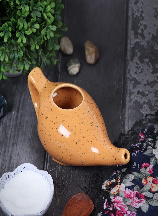 WHOLELIFEOBJECTS Leak Proof Durable Porcelain Ceramic Neti Pot Hold 230 Ml Water Comfortable Grip with 10 Sachet Neti Salt | Eco Friendly Natural Treatment for Sinus & Congestion (Mustard) - Image 2